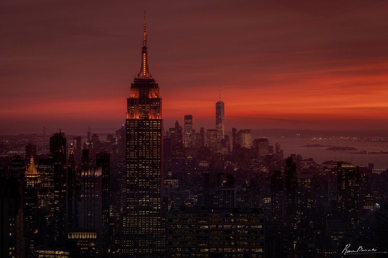 manhattan, new york, NYC Manhattan in sunset light  фото превью
