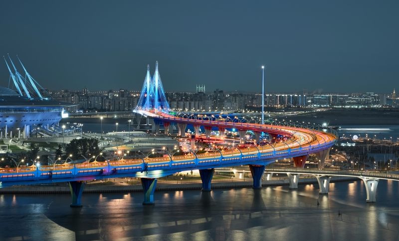 санкт-петербург, мост, стадион, ночной город, крестовский остров, Змеяphoto preview