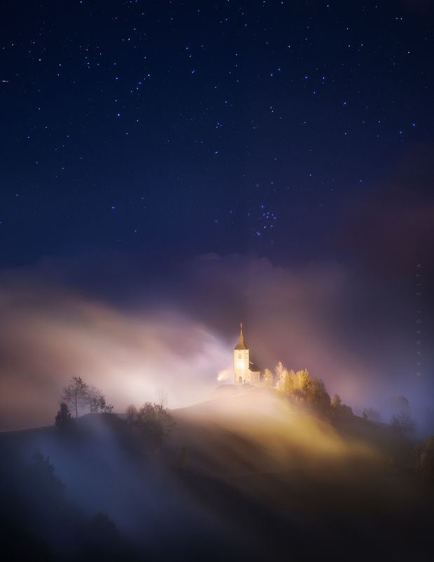 slovenia, longexpo, chapel, church, landscape, nightphotography, sky, stars, mountains, mountainscape, after a Cloudy dayphoto preview