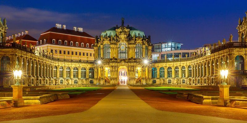 Zwinger, Dresden, Saxony, Germany, europe, night, medieval, town, blue hour, gold, german, central europe, wallpavillon, museum, palace, Rococo style, panorama, deutschland, pavilion, place Zwinger at nightphoto preview
