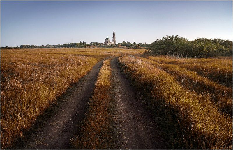 Дорога, Золотая осень, Осень, Пейзаж, Поле, Природа, Путь, Россия, Рязанская область, Церковь Осенний пейзажphoto preview