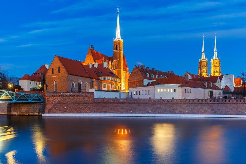 Wroclaw, Breslau, Poland, polish, europe, european, Silesia, East Europe, church, Cathedral, Odra, Oder, Island, Tumski, European Capital of Culture Ostrow Tumski at night in Wroclaw, Polandphoto preview