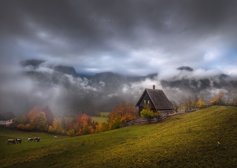 slovenia, longexpo, chapel, church, landscape,  sky, stars, mountains, mountainscape, foggy, Little Hutphoto preview