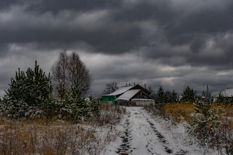 деревня, снег, непогода, дорога, осень, серково Кажется, снег пойдет...photo preview