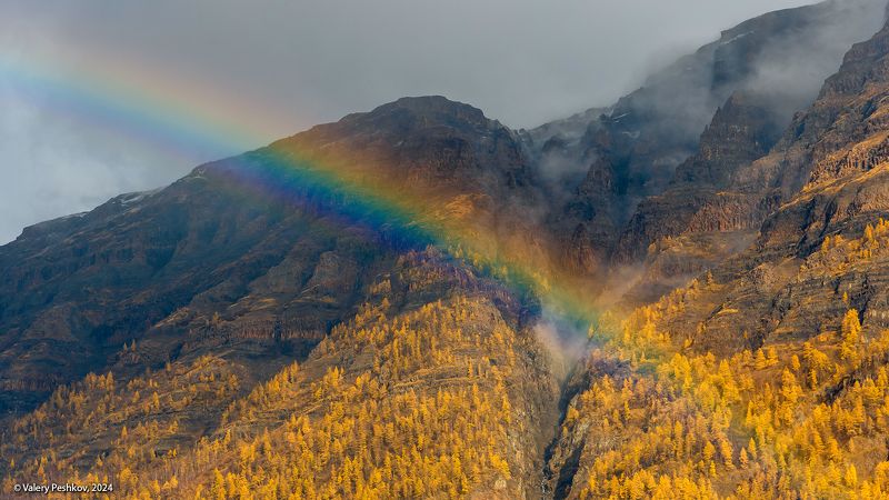 озеро дюпкун, плато путорана, радуга, скалы, лиственницы, водопады, осень, курейка, предзимье, лиственницы, таймыр, заполярье, владимир коваль Радужный Дюпкунphoto preview