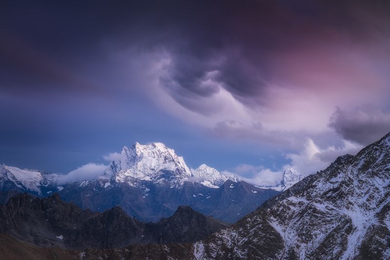 Сумерки над горой Домбай-Ульгенphoto preview