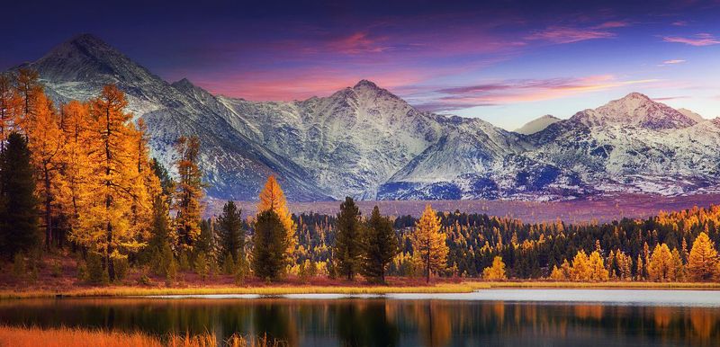 алтай, осень, киделю, горы, озеро, небо, просторы Уходящий день в горах Алтая фото превью