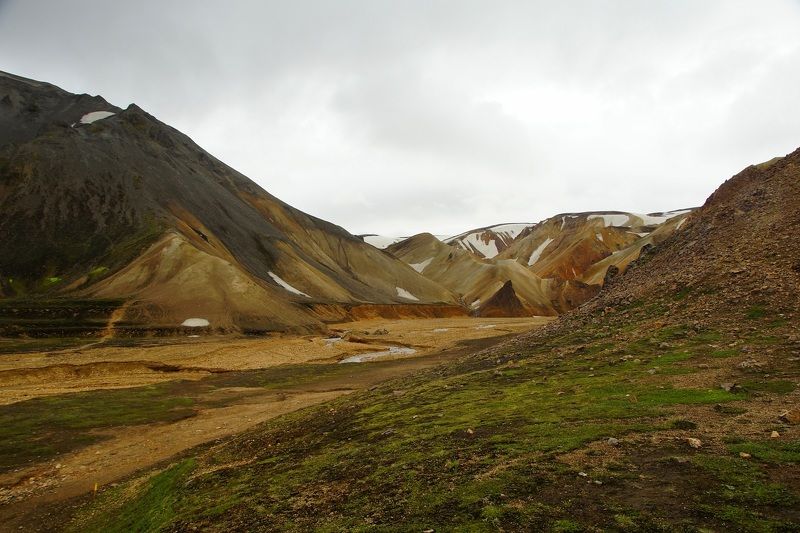 landscape, valley, mountains, snow, light, nature, hiking, terrain, color Landmannalaugarphoto preview