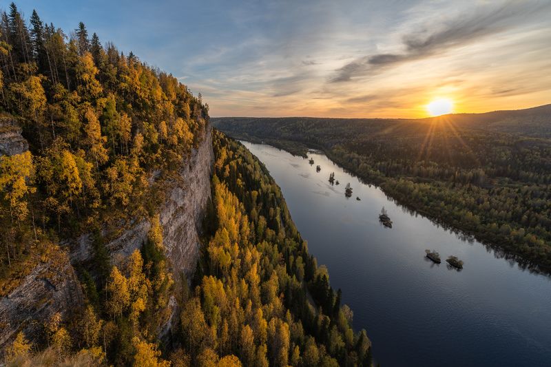 пермский край, закат, река, утес, солнце, осень, золотая осень photo preview