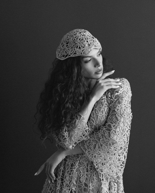 Кружева, фотография, фотосессия, чб, женский портрет  photo preview