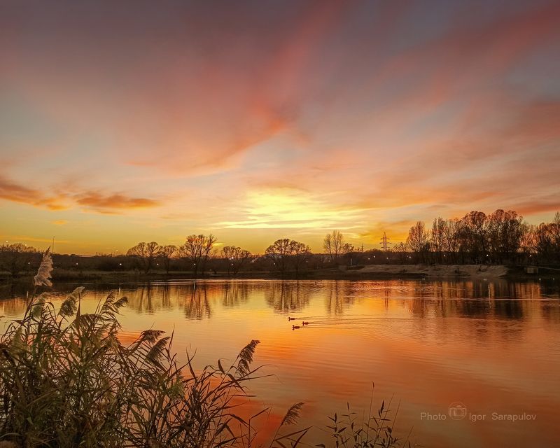 осенний закат, осенний вечер, небеса, заводь, везёлка, белгородчина, белгородская область Осенний пейзаж фото превью