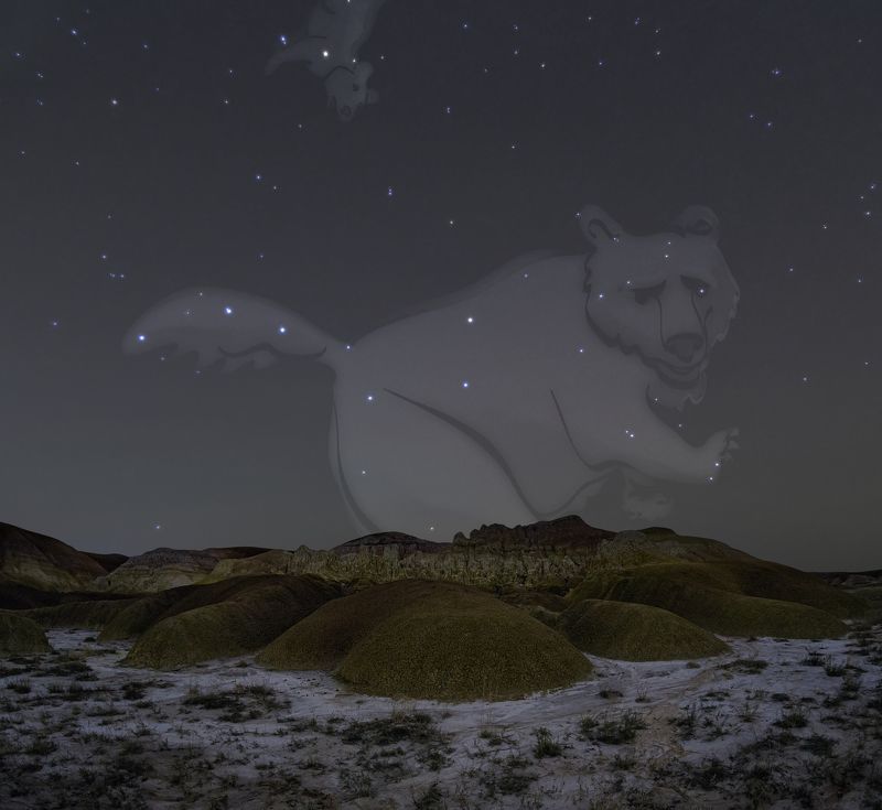 Звезды, небо, созвездие, пейзаж, астройпейзаж, ночь, медведь, медведица Важно шагая по макушкамphoto preview