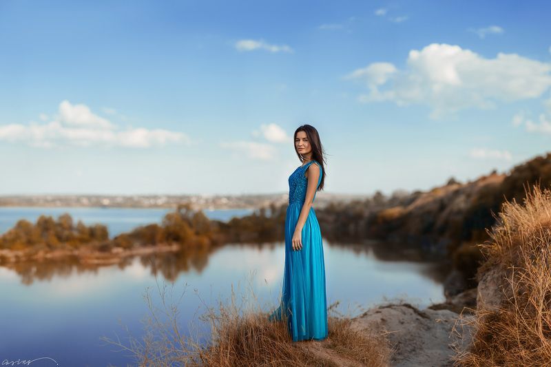 beautiful, girl, portrait, summer, horizon, lake, water, river, mountains, stones, ukraine, canon На краюphoto preview