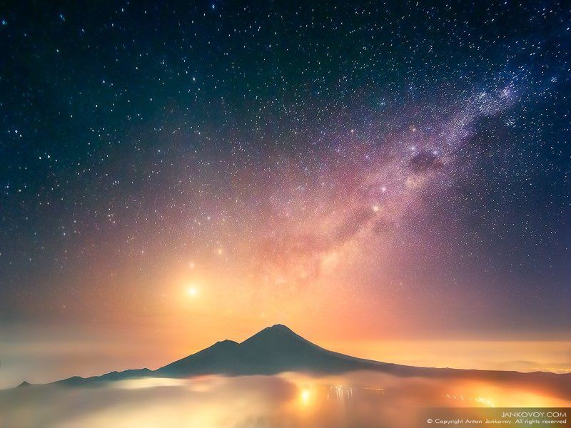 Indonesia, Bali, volcano, mountain, night, stars, travel, landscape, hills, Batur, hiking, Asia, island, Venus, Saturn, constellation,  Индонезия, Бали, Батур,горы, вулкан, ночь, звезды, пейзаж, Азия, Венера, Сатурн, созвездие,  Фосфорос (Вестница Света) photo preview