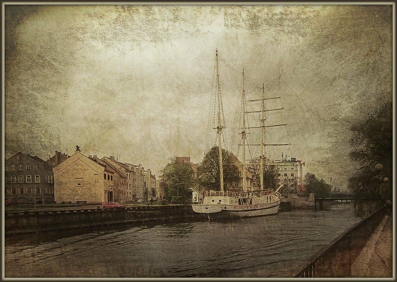 Клайпеда, Парусник, Пейзаж, Под старину, Стилизация, Фото обработка в старинном стилеphoto preview