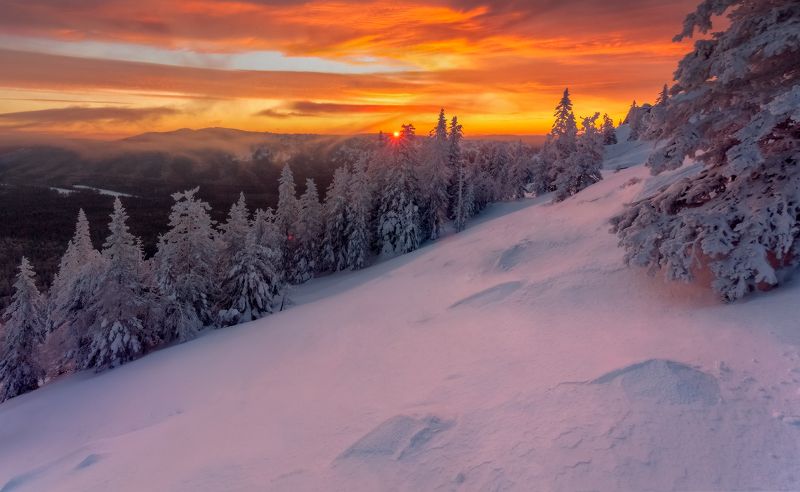 таганай, рассвет, зима, златоуст, урал,  t_berg Про красного зайца на холодных уральских склонах фото превью