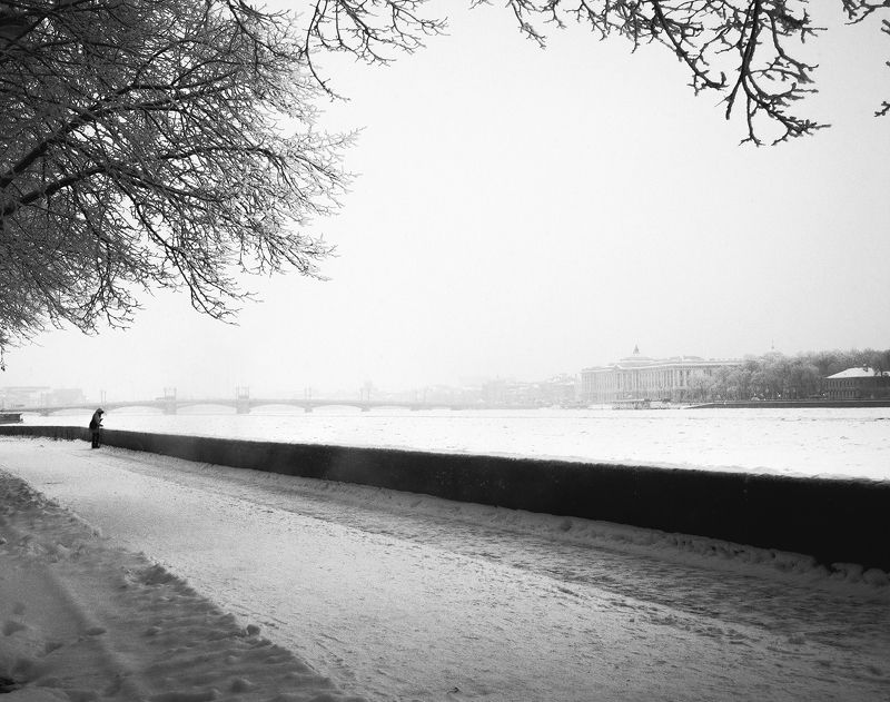 Зима, Санкт-петербург, Ч/б, Человек, Черно-белое фото ***photo preview