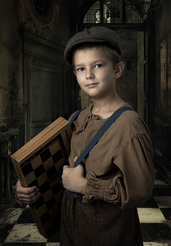 Шахматы, подтяжки, мальчик, игрок, винтаж Шахматистphoto preview