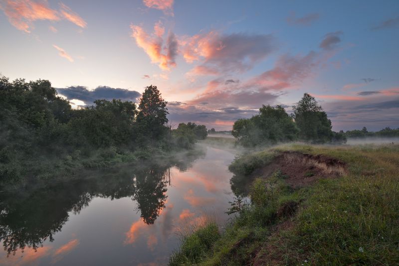 вечер,закат,река,туман,небо,облака вечер у рекиphoto preview