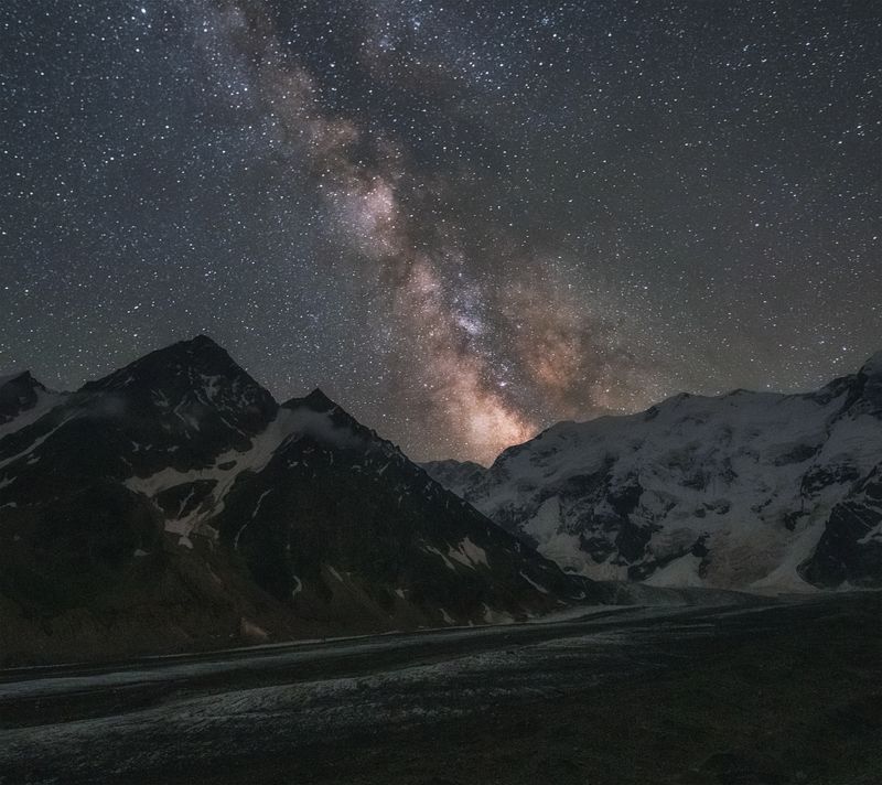кабардино-балкария, безенгийский ледник, безегийская стена, ночь, млечный путь Безенгийская ночьphoto preview