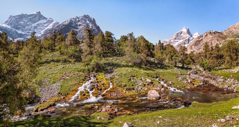 таждикистан, фанские горы, алаудинские озёра, ручей, камни, можжевельник photo preview