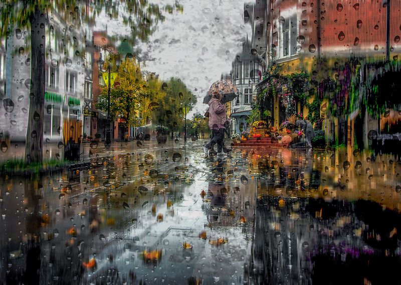 Город, Зеленоградск, осень, дождь, мокрое стекло Осень, дождь.photo preview