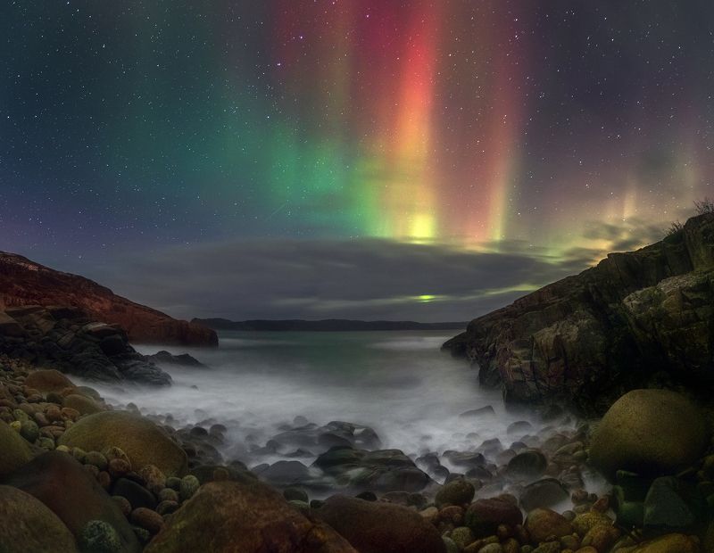 аврора, сияние, териберка, северное сияние,  север, баренцево море Ночь на Баренцевом фото превью