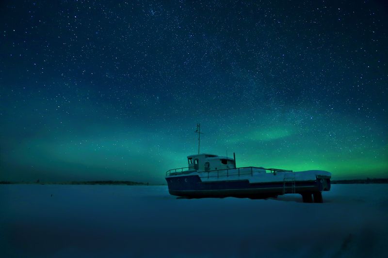 Звезды, Ночь, Север, Северное сияние, Снег Ждущий веснуphoto preview