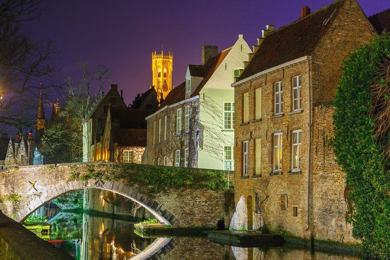 Groenerei, Green canal, Belfort, Belfry, Bruges, Brugge, tower, landmark, cityscape, night, medieval, Belgium, belgian, Benelux, flanders, Flemish, gothic, Bruges at nightphoto preview