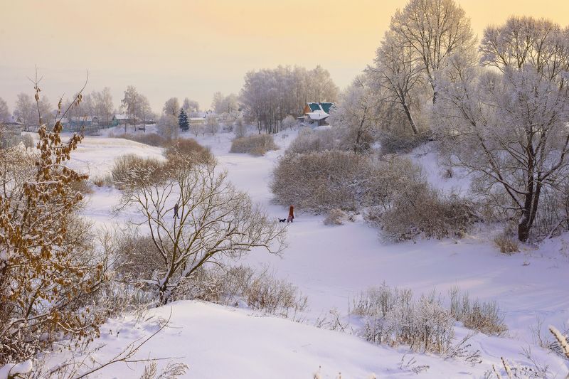деревенский пейзаж, деревья в инее, зима, пейзаж, мороз,пейзаж,река,снег, смоленская область, сугробы, россия, небо, морозный деньphoto preview