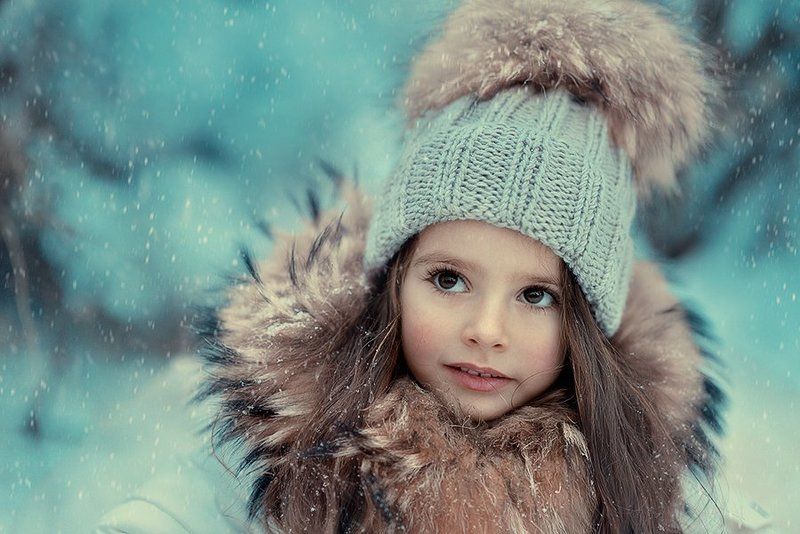 девочка, ребенок, зима, глаза, снег, праздник, мех ***photo preview