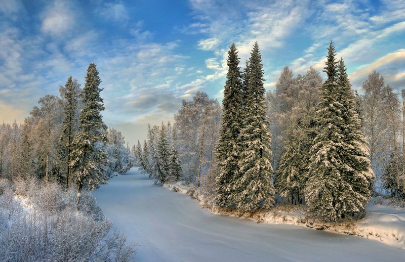 зима, небо, река эсс, север, пейзаж, природа Зимняя рекаphoto preview