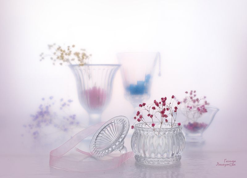 стекло, гипсофила, лента, бокал, крышка Нежностьphoto preview