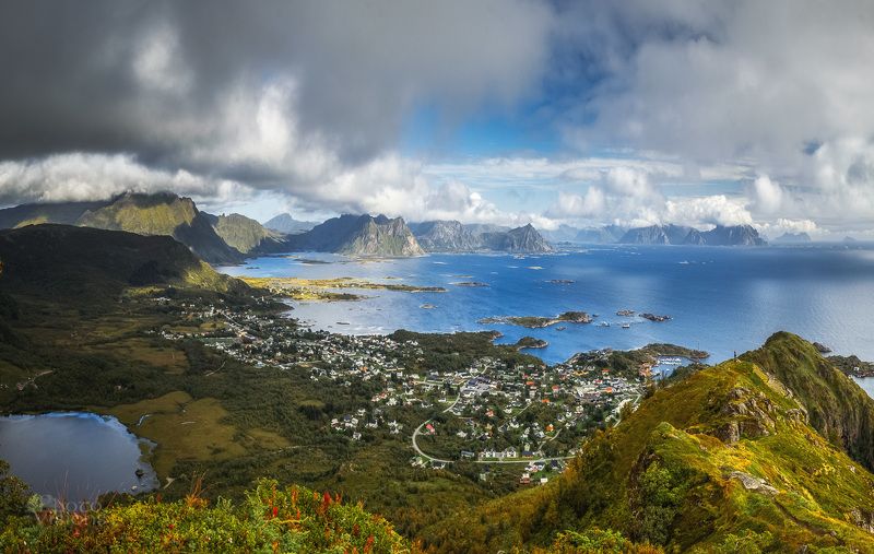lofoten,norway,landscape,seascape,shoreline,mountains,panorama Helle, Lofoten Islands, Norwayphoto preview