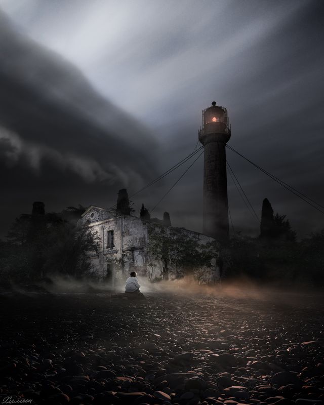 маяк, гроза, буря, шторм, ночь, заброшенное Опораphoto preview