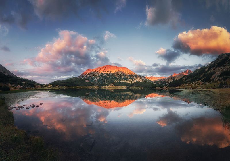 landscape, nature, scenery, summer, sunset, lake, reflection, clouds, mountain, peak, пейзаж, закат, горы, озеро With the onset of sunsetphoto preview