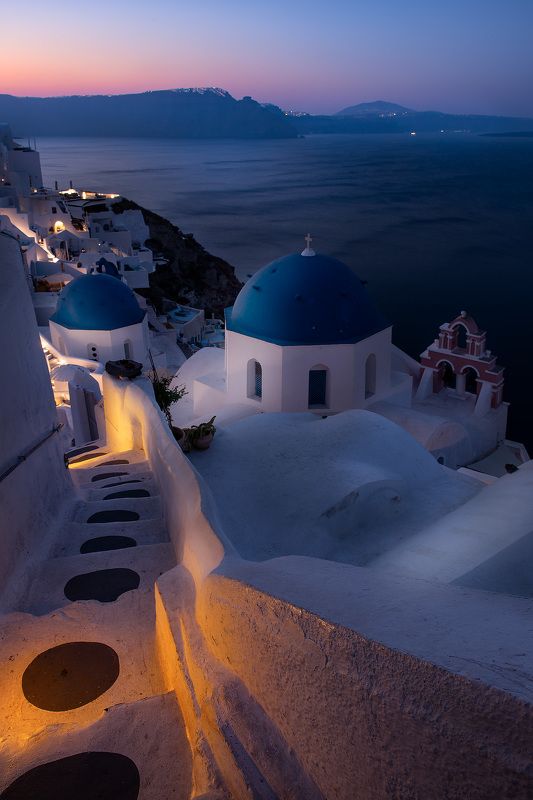 santorini, greece,sea, vertical, church,village, Early morning on Santoriniphoto preview