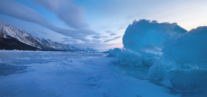 Байкал, зима, лёд, утро, рассвет, торосы, снег, горы, Байкальский хребет Утро у мыса Заворотный.photo preview