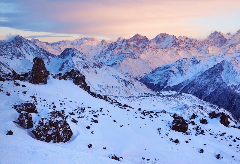 mountain, caucasus, sunset, snow, sky, Закат на Эльбрусеphoto preview