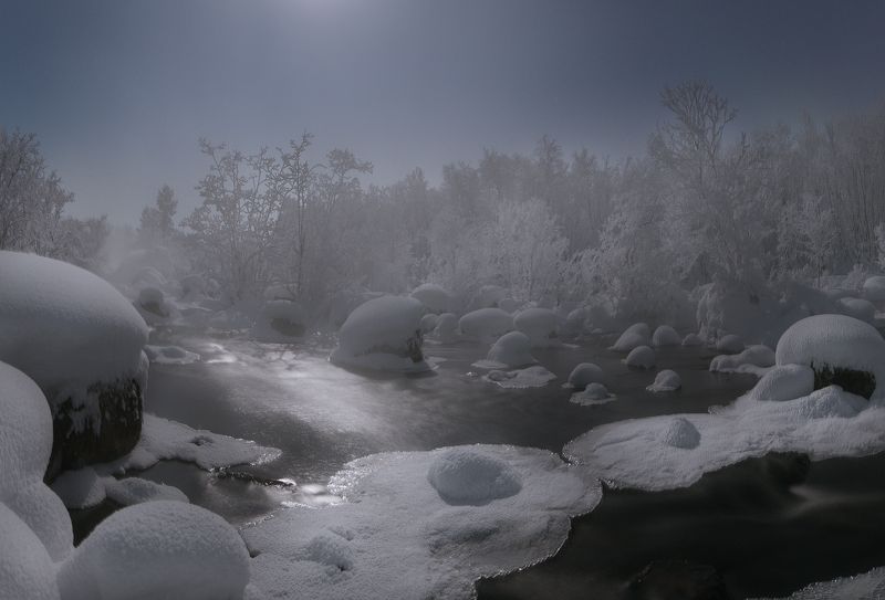 Ночь, полнолунье, мороз, Кольский полуостров Лунная морозная ночь на Крайнем севереphoto preview