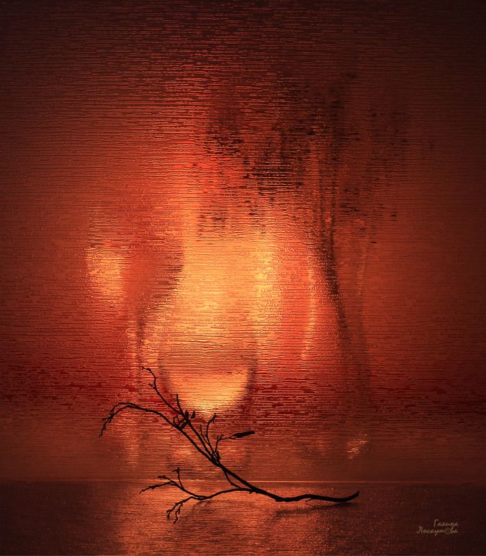 вечерний свет, фужер, ветка, бокал, блики Гобеленовый этюдphoto preview