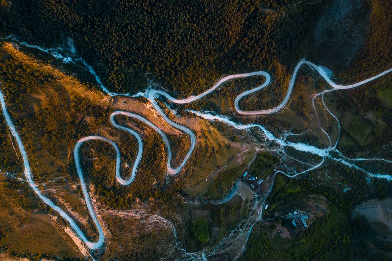 дагестан, горы, лето, дрон, техника, день, дорога,  Грунтовая змеяphoto preview