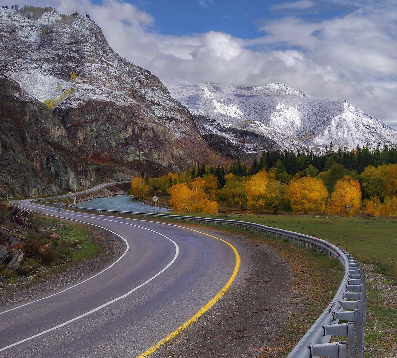 алтай, сибирь, чуйский тракт, дорога, снег, трасса, осень, река, чуя, валерий чичкин За поворотом осеньphoto preview