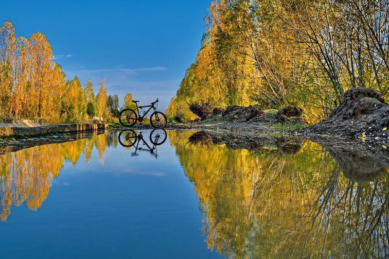велосипед, отражение, золотая осень, вело ***photo preview