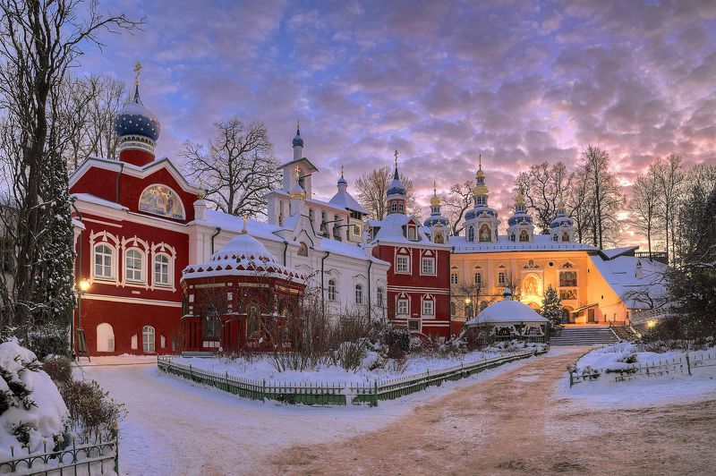 зима, вечер, монастырь, храм photo preview