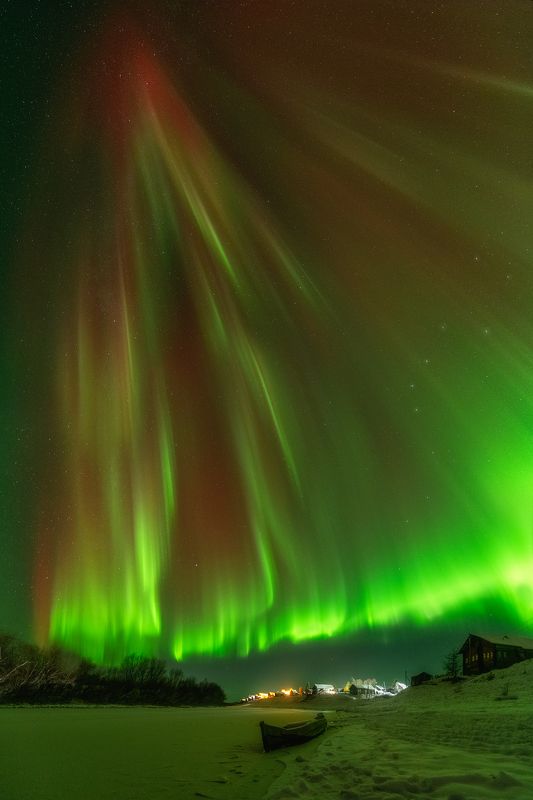 архангельская область, северное сияние, лодка, кимжа Изумрудный дождьphoto preview