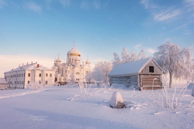 зима, вечер, белогорский монастырь Розовый вечерphoto preview