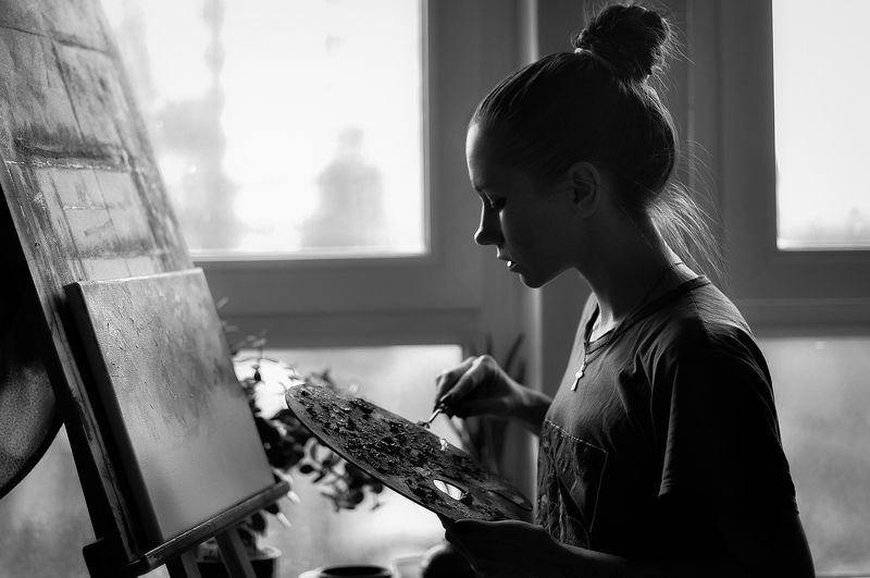 black and white, portrait, self, artist, painter, bw, nikon, work, art Kerryphoto preview