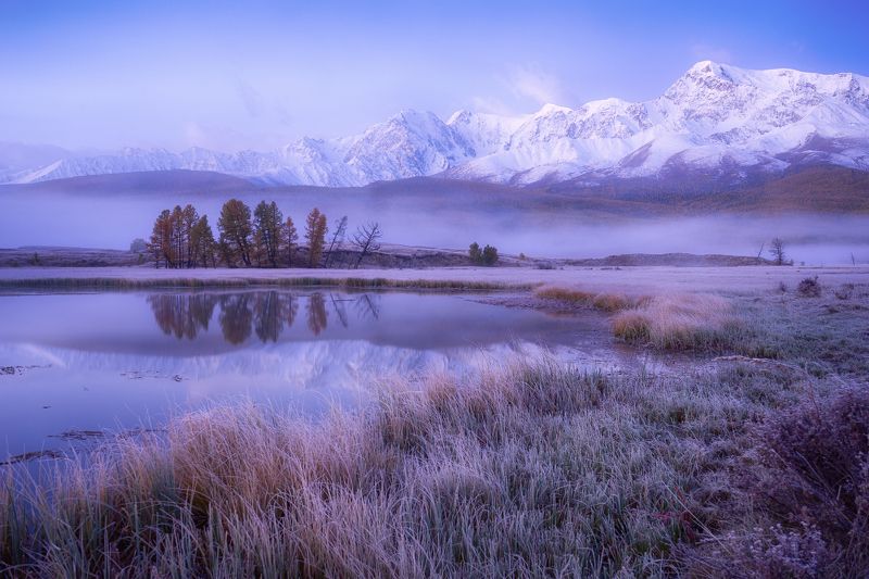 алтай горы лес утро пейзаж красивый озеро Морозное утроphoto preview