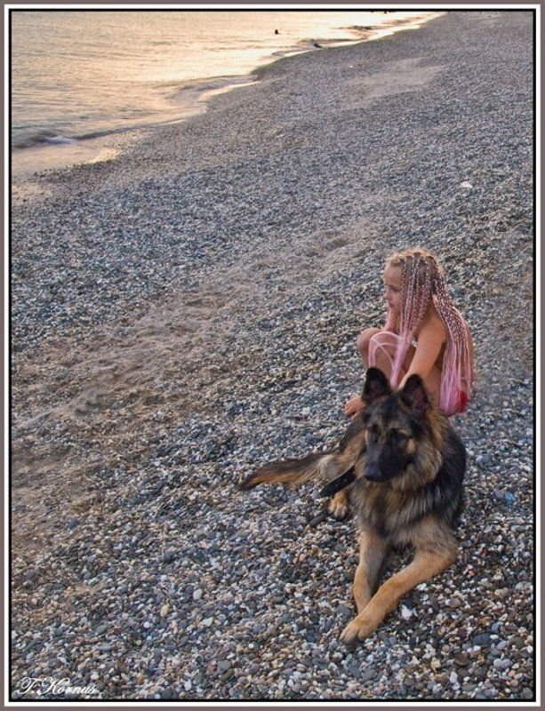 крым,евпатория,лето,море,вечер,закат,девочка,собака Подругиphoto preview
